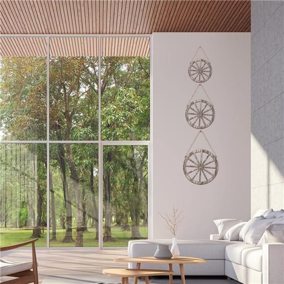 3 Pcs Wooden Wagon Wheel Decor 12/10/8 Inch Old Western Western Wall Decor - Picture 5 of 6